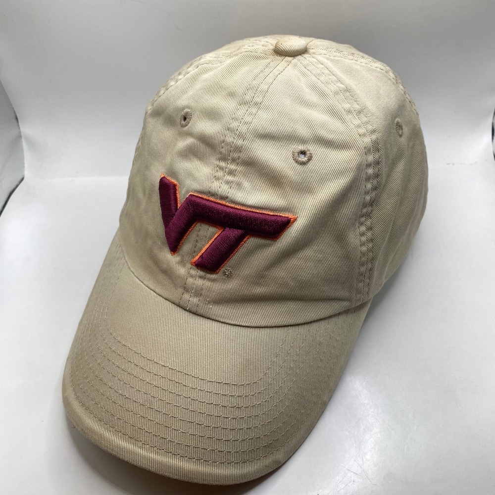 VIRGINIA TECH Team Starter VT Logo Hat Cap‎ Adjustable Khaki Tan Cotton slouch